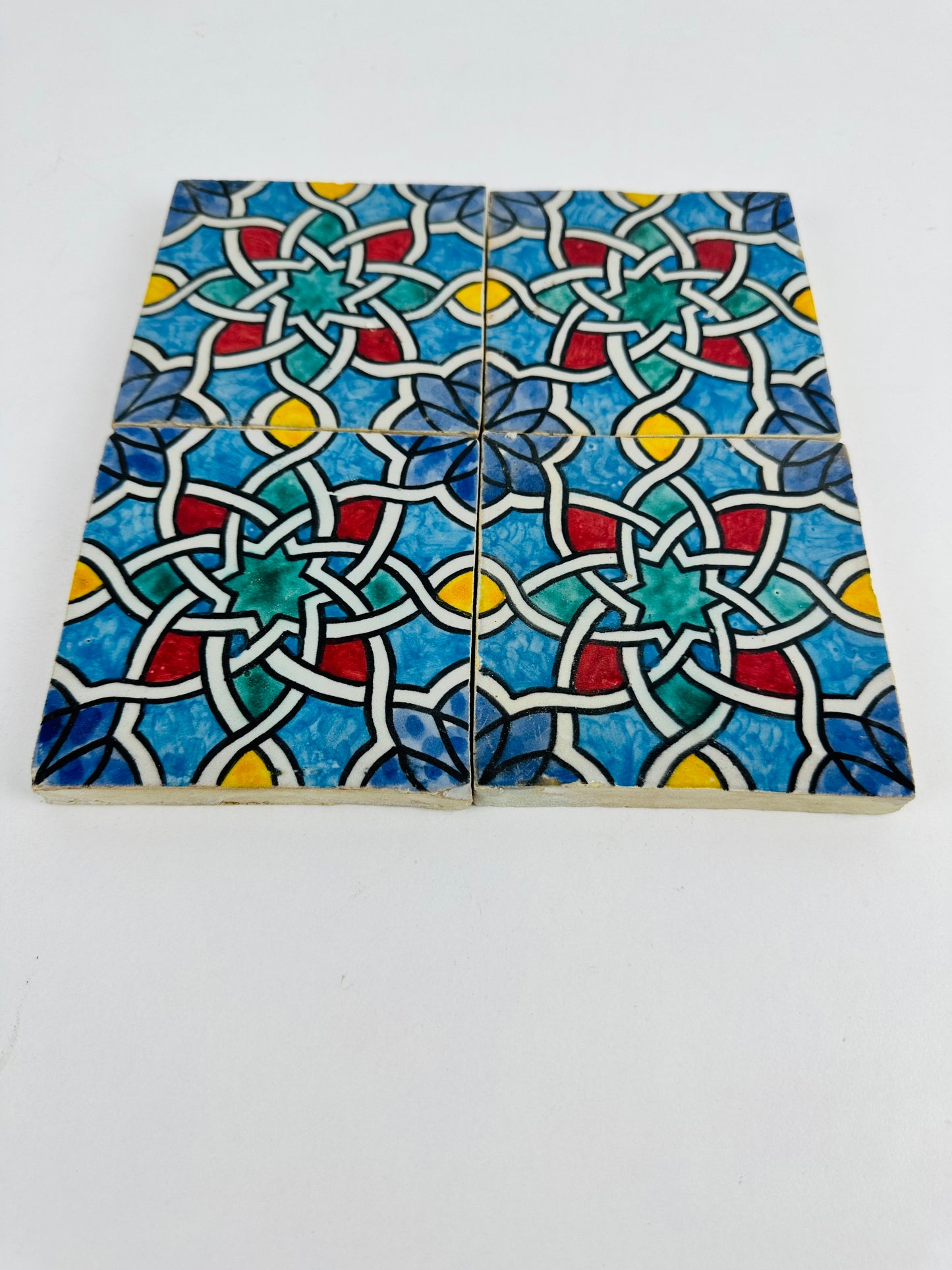 Hand-Painted Moroccan Geometric Interlace Tile