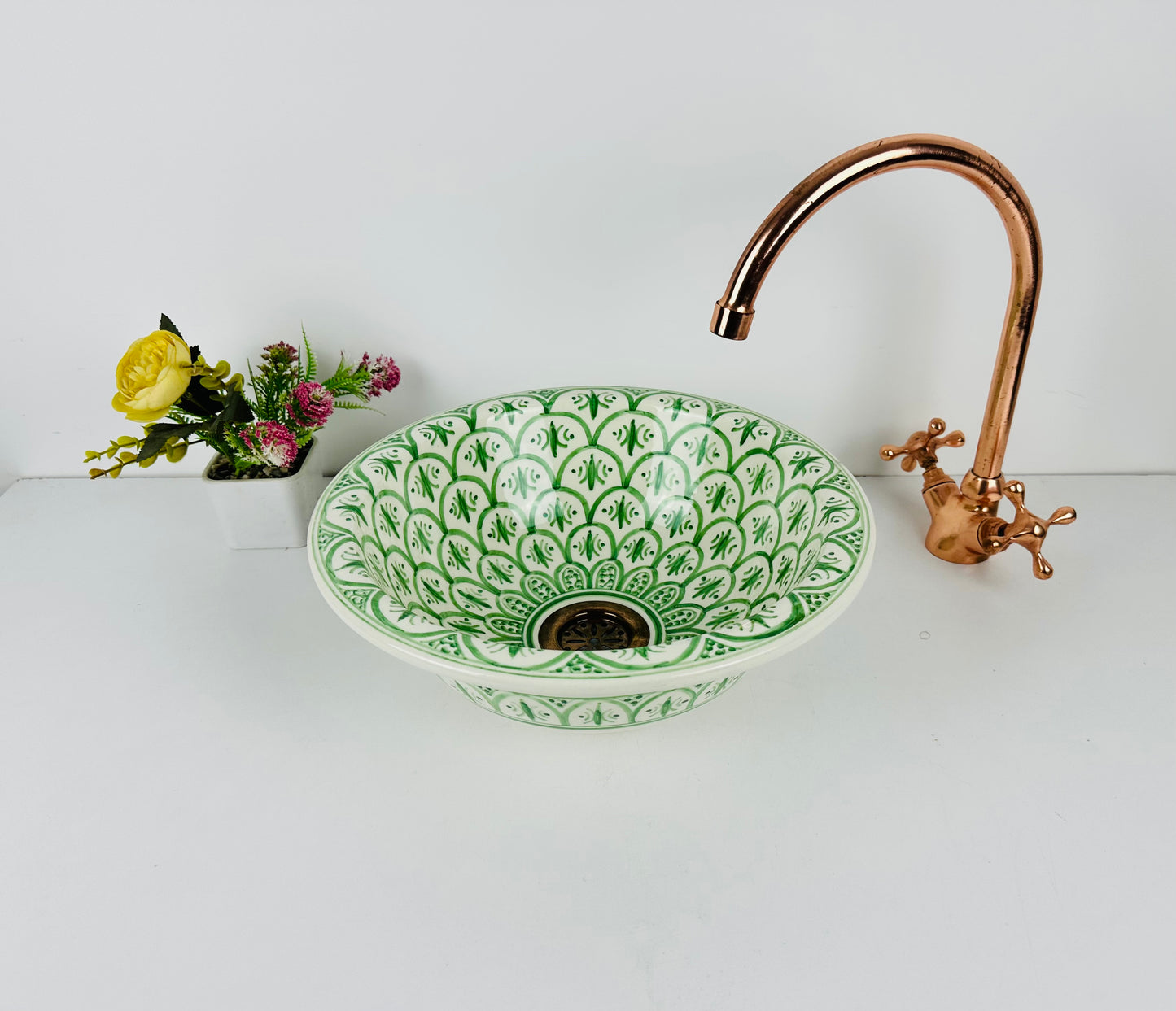 Pastel Meadow: Handcrafted Ceramic Sink in Light Green Shade