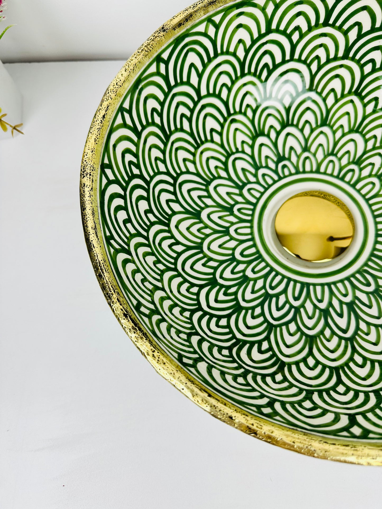 Green heritage Elegance: Handcrafted Traditional Ceramic Sink with brass