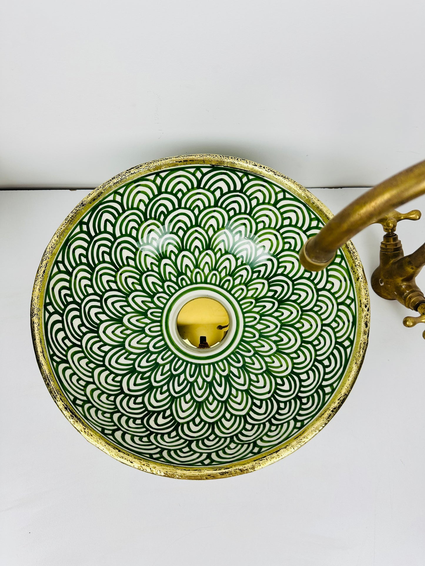 Green heritage Elegance: Handcrafted Traditional Ceramic Sink with brass