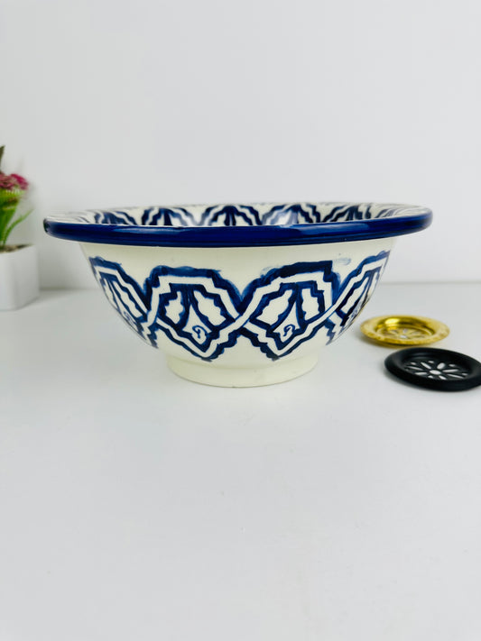 Blue Medina: Handcrafted Ceramic Sink with Moroccan Blue Design