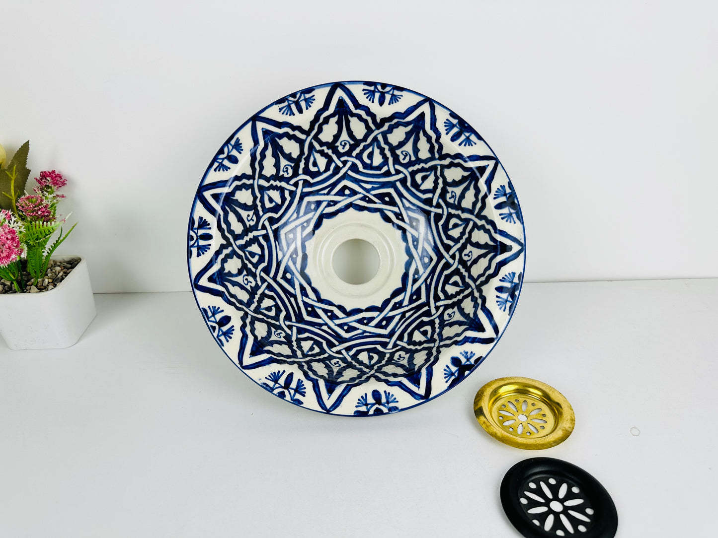 Blue Medina: Handcrafted Ceramic Sink with Moroccan Blue Design