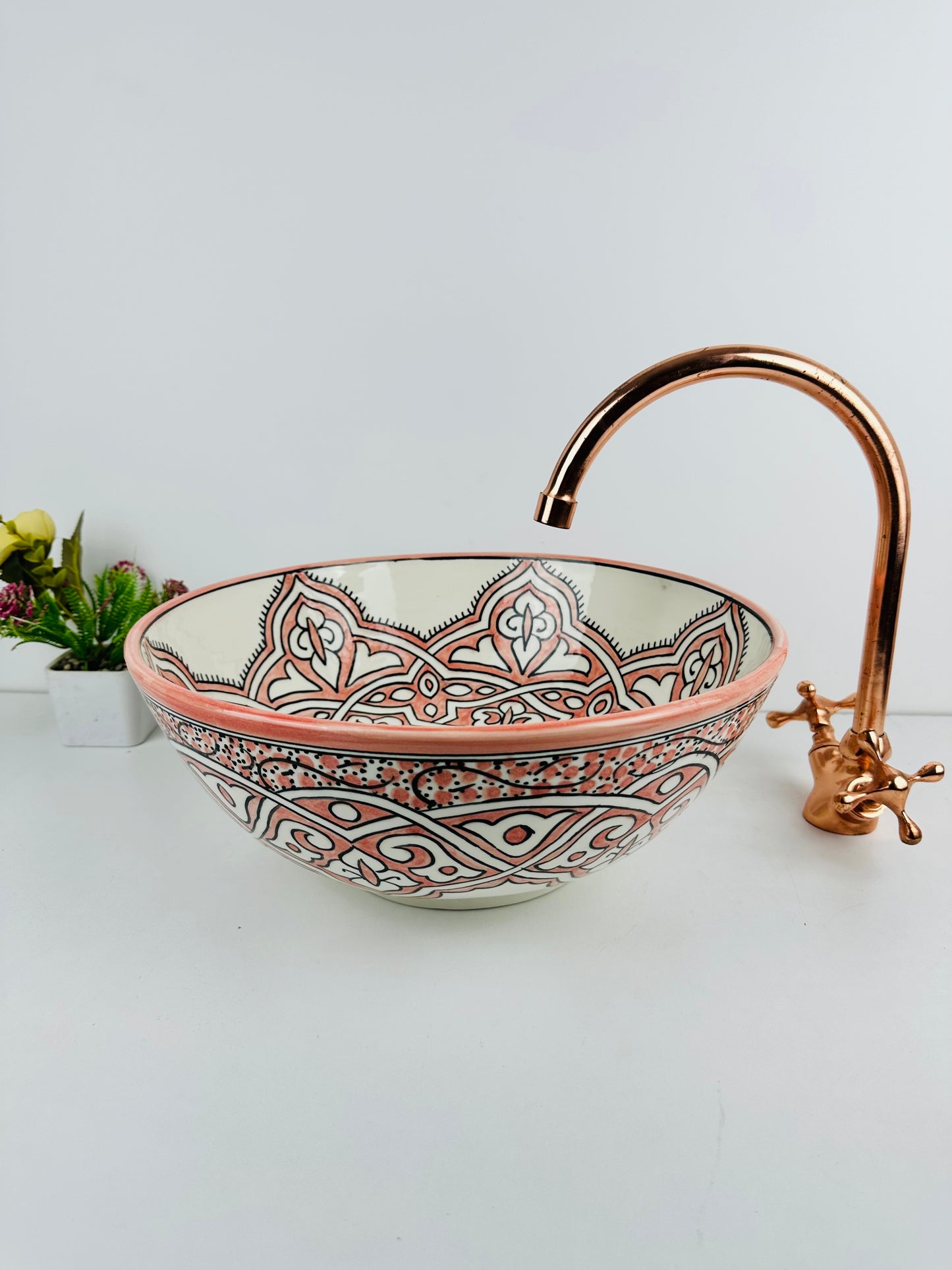 Peach Blossom: Traditional Handcrafted Ceramic Sink 100% hand painted