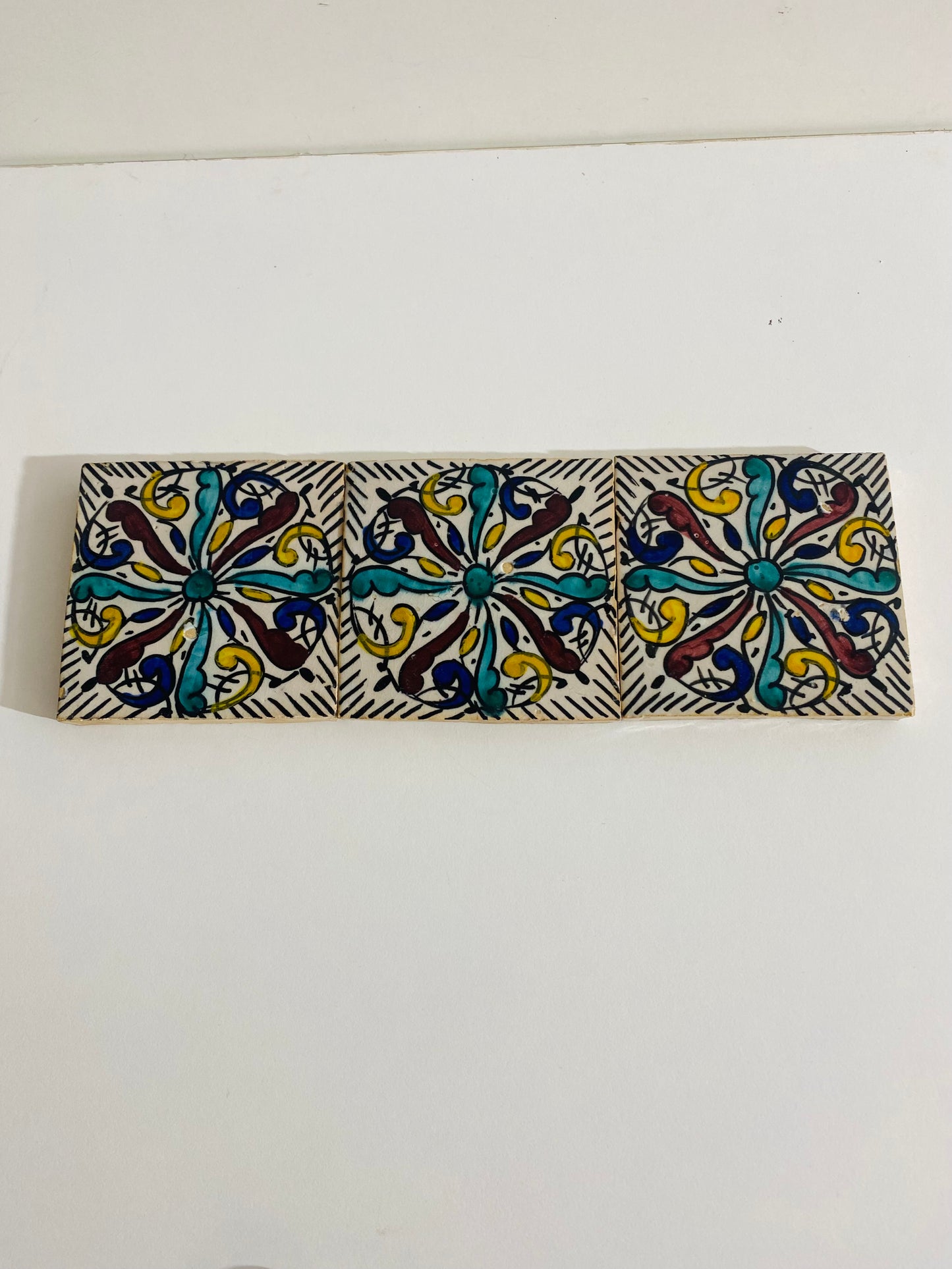 Hand-Painted Moroccan Floral Medallion Tile