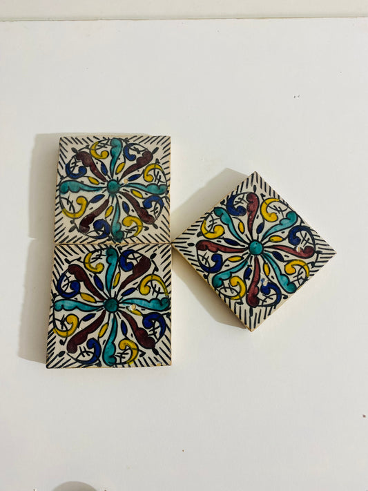 Hand-Painted Moroccan Floral Medallion Tile