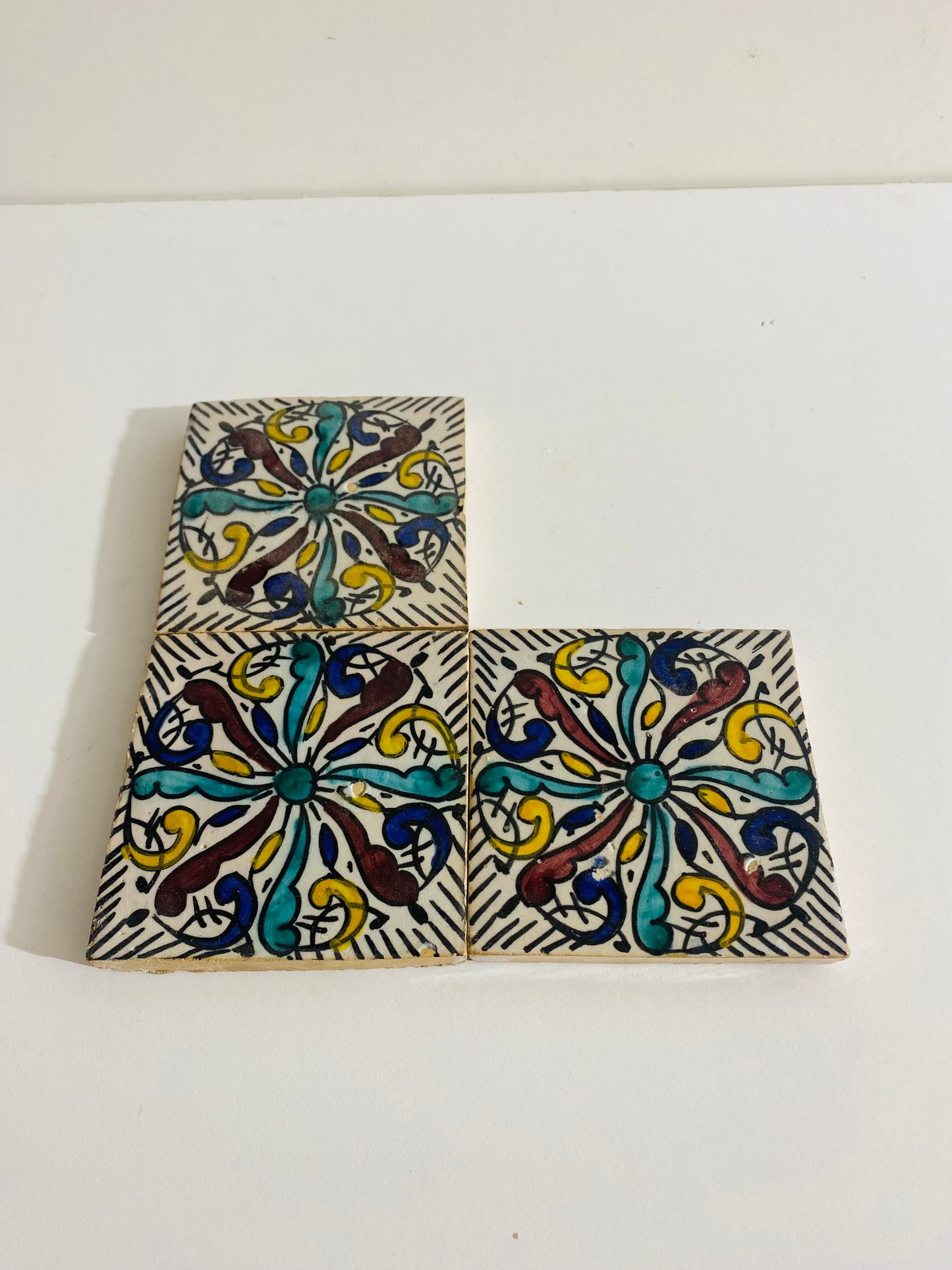 Hand-Painted Moroccan Floral Medallion Tile