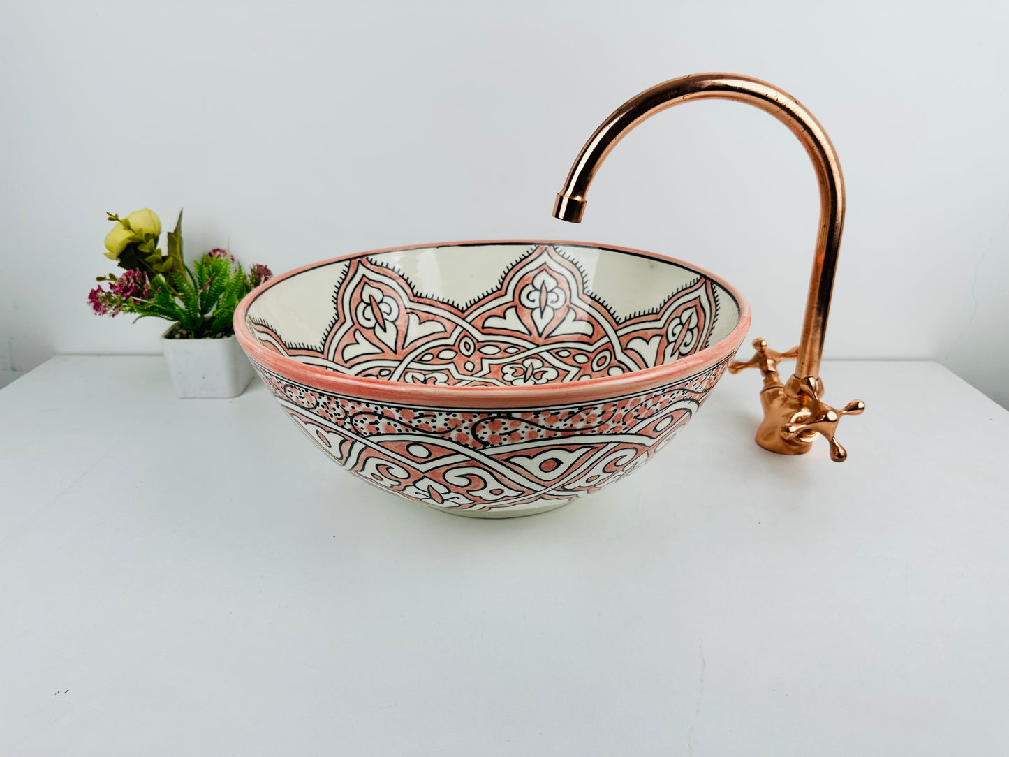 Peach Blossom: Traditional Handcrafted Ceramic Sink 100% hand painted