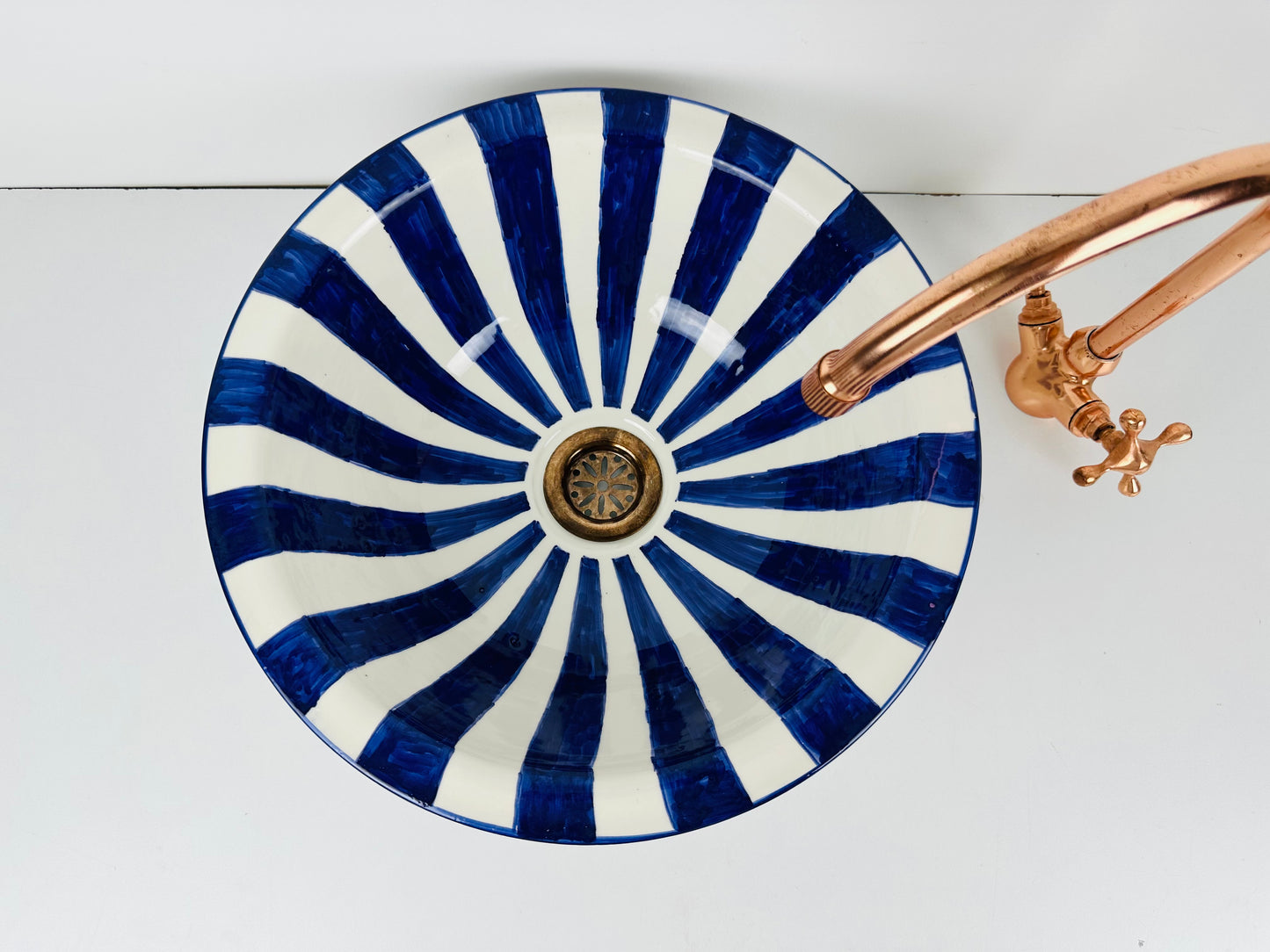 Barcode Blue: Handcrafted Ceramic Sink with Barcode-Inspired Design in Blue