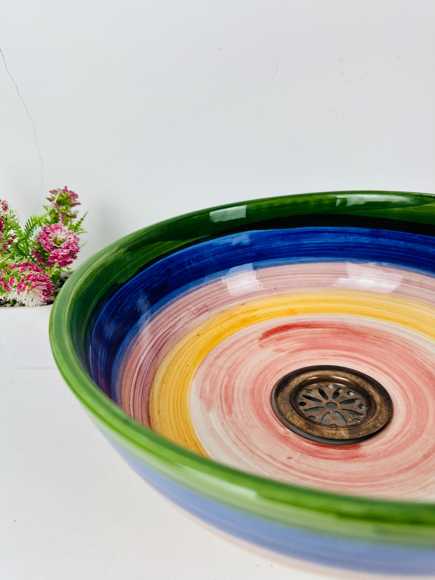 Prismatic Cascade: Handcrafted Ceramic Sink with Rainbow-Inspired Design