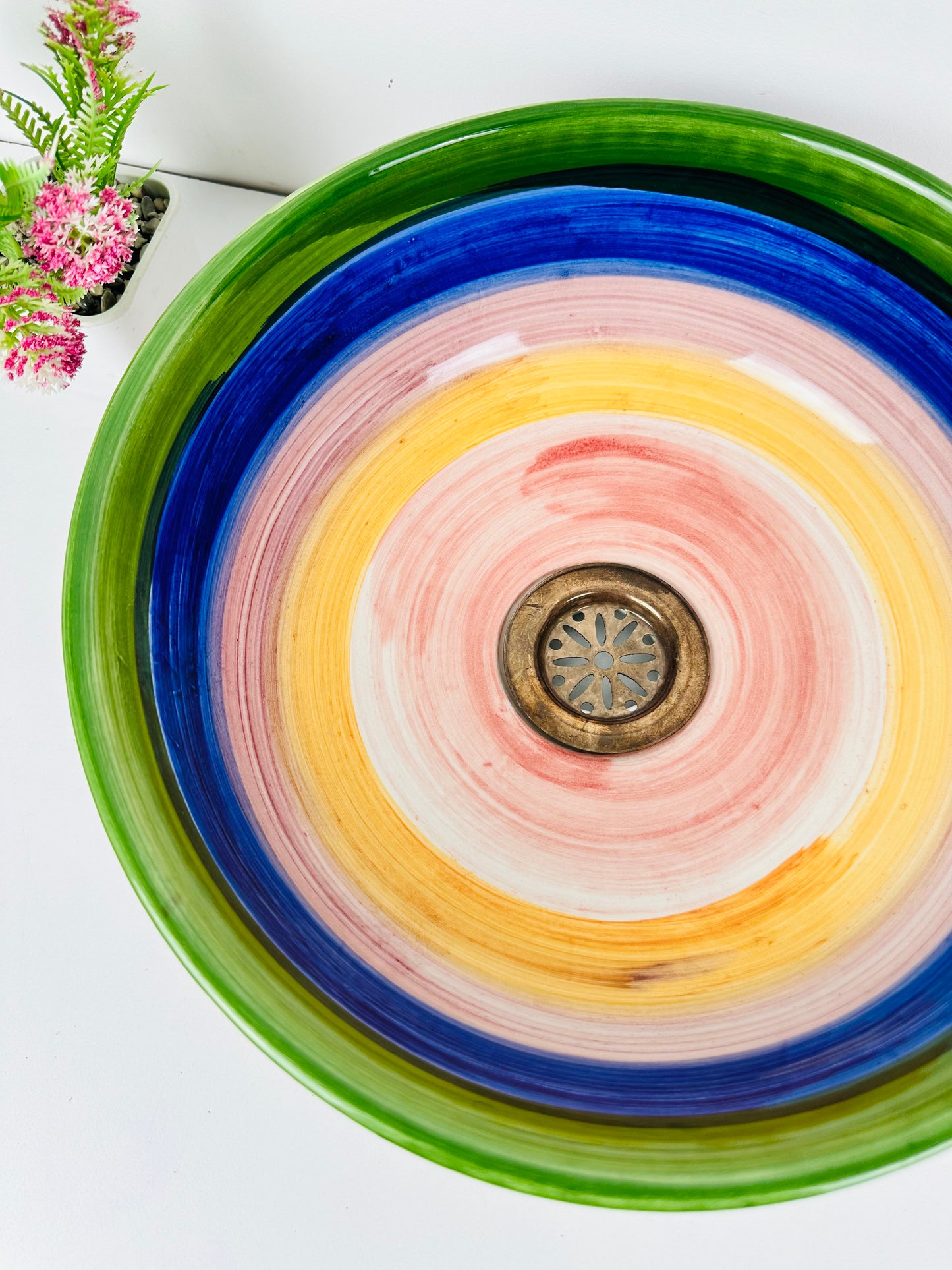 Prismatic Cascade: Handcrafted Ceramic Sink with Rainbow-Inspired Design