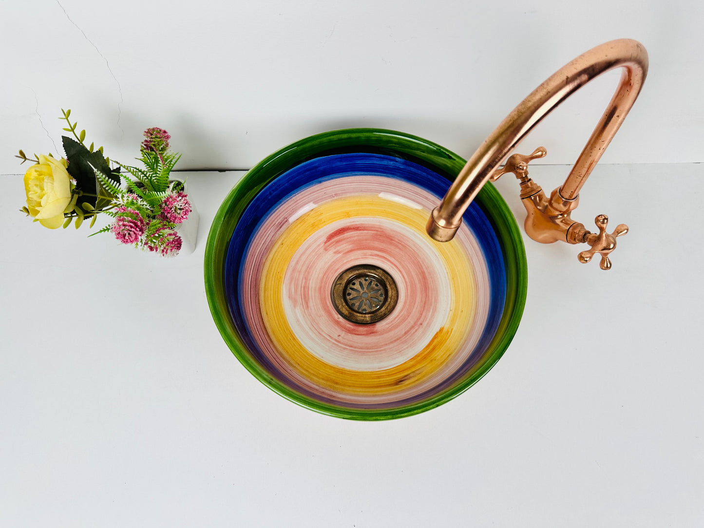 Prismatic Cascade: Handcrafted Ceramic Sink with Rainbow-Inspired Design