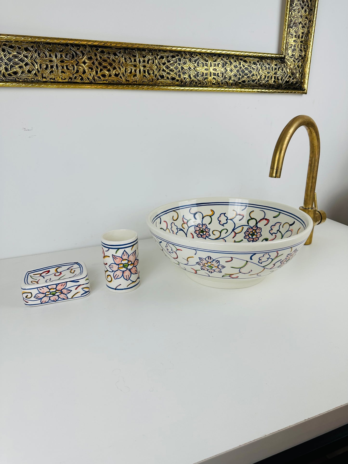 Blooming Garden Delight: Handcrafted Ceramic Sink with Colorful Floral Design