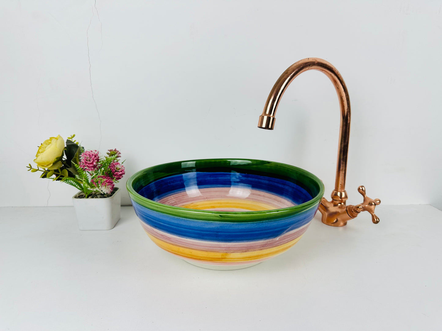 Prismatic Cascade: Handcrafted Ceramic Sink with Rainbow-Inspired Design