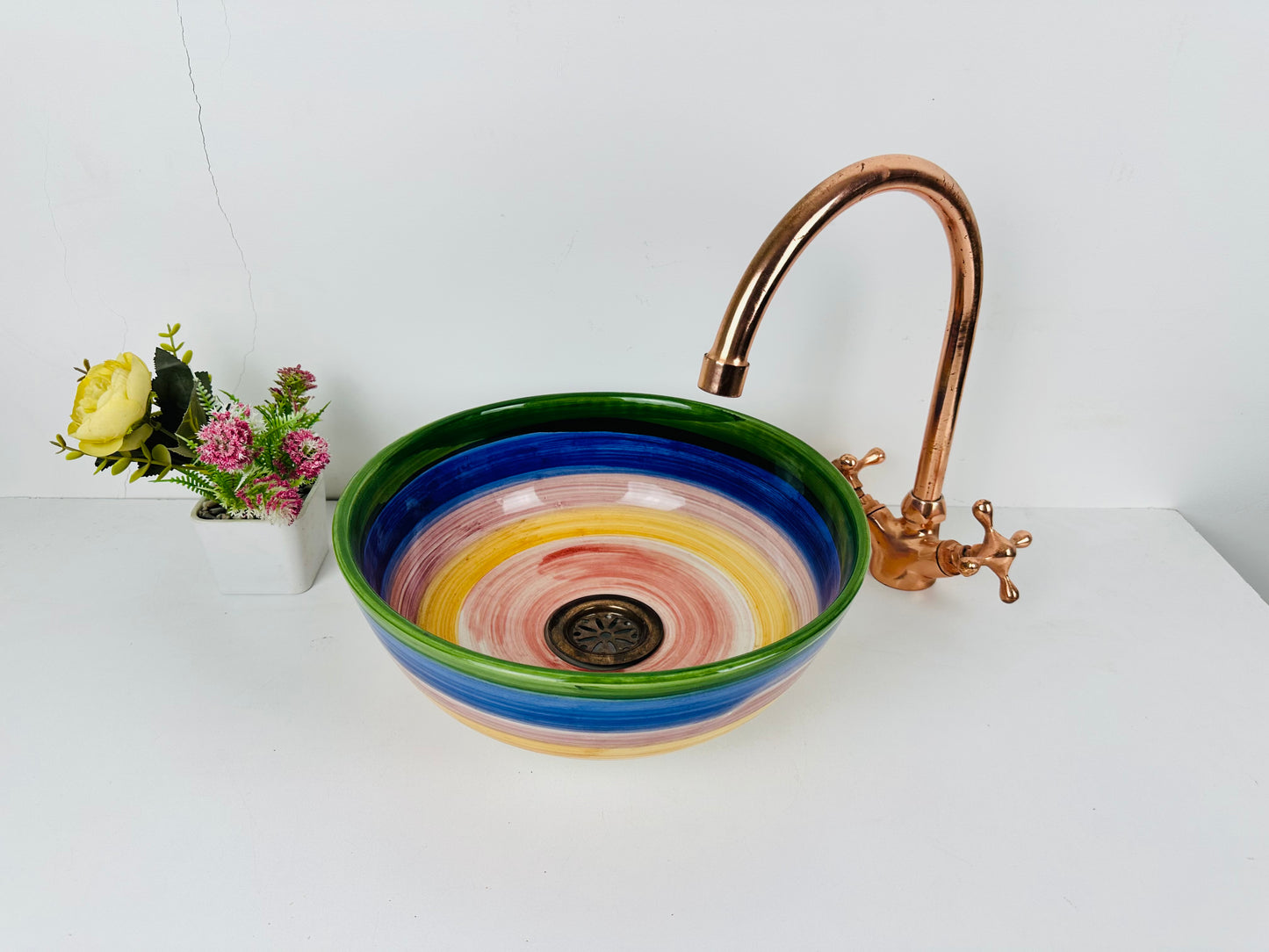 Prismatic Cascade: Handcrafted Ceramic Sink with Rainbow-Inspired Design