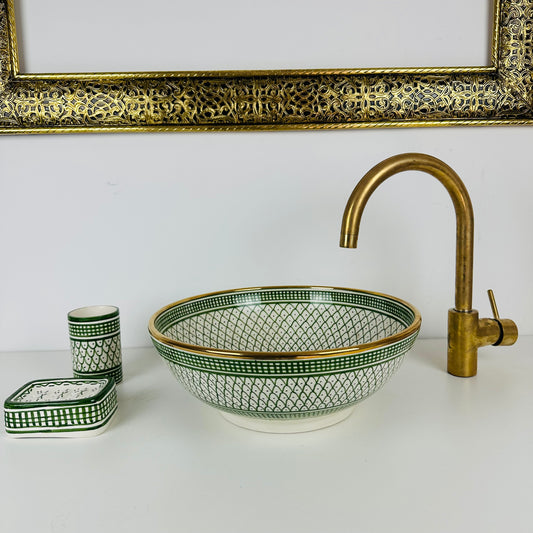 Golden Verde: Handcrafted Ceramic Sink in Green with 14k Gold