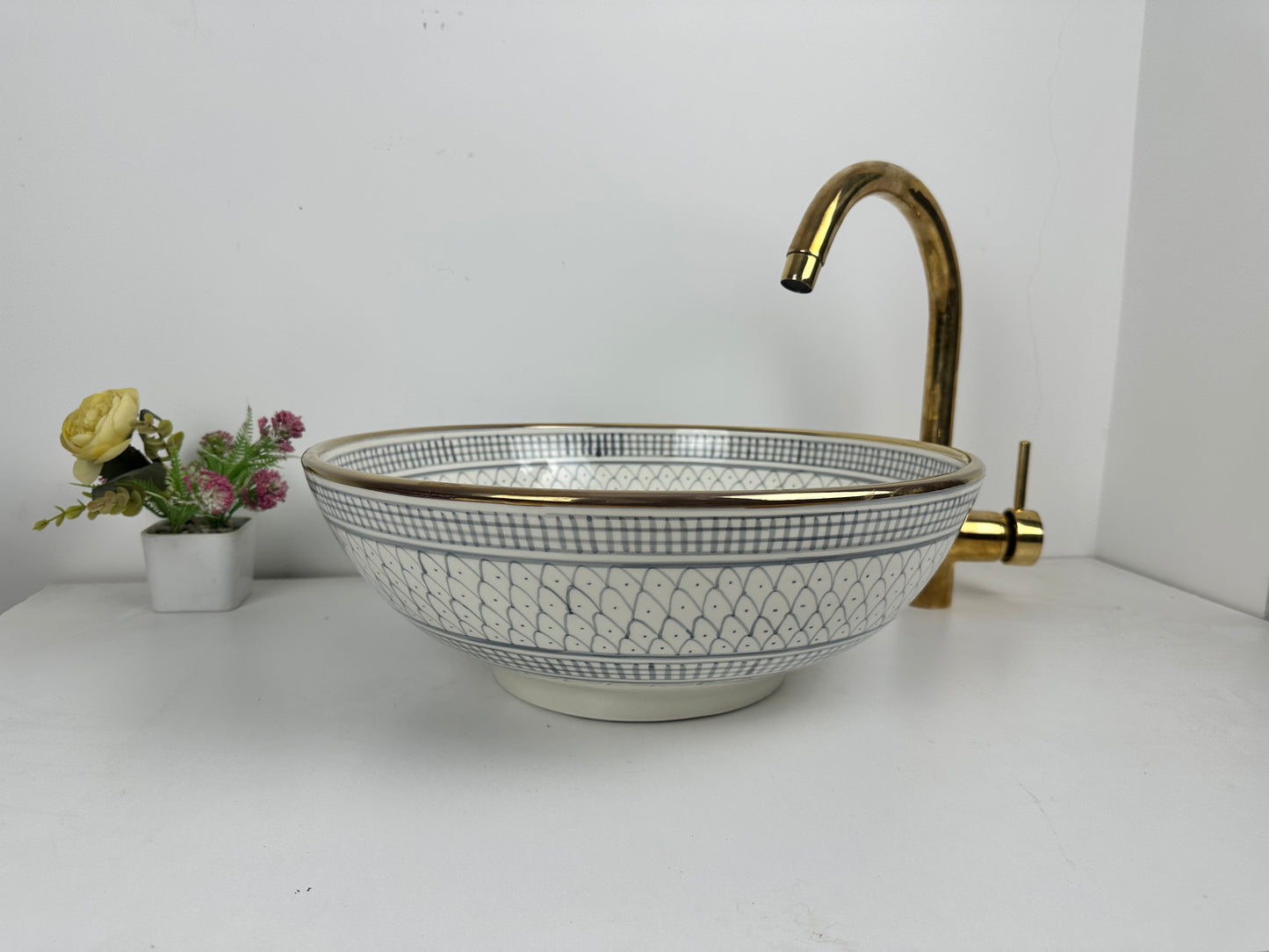 Cloud Mist: Handcrafted Ceramic Sink in Soft gray Color with 14K gold