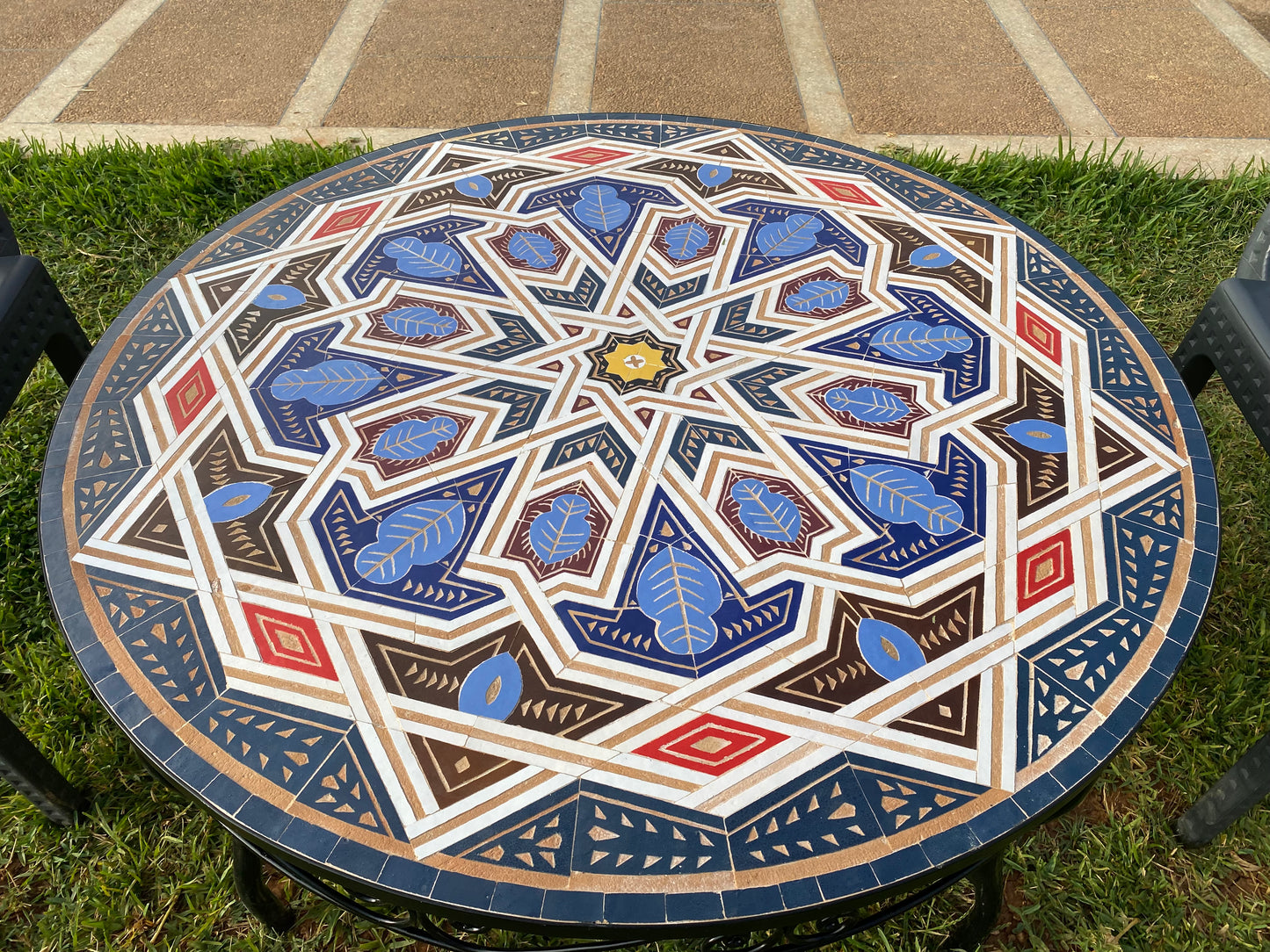 Unique Mosaic Table for Outdoor & Indoor mandala design 100% handcrafted, large luxury Round table made from green tiles