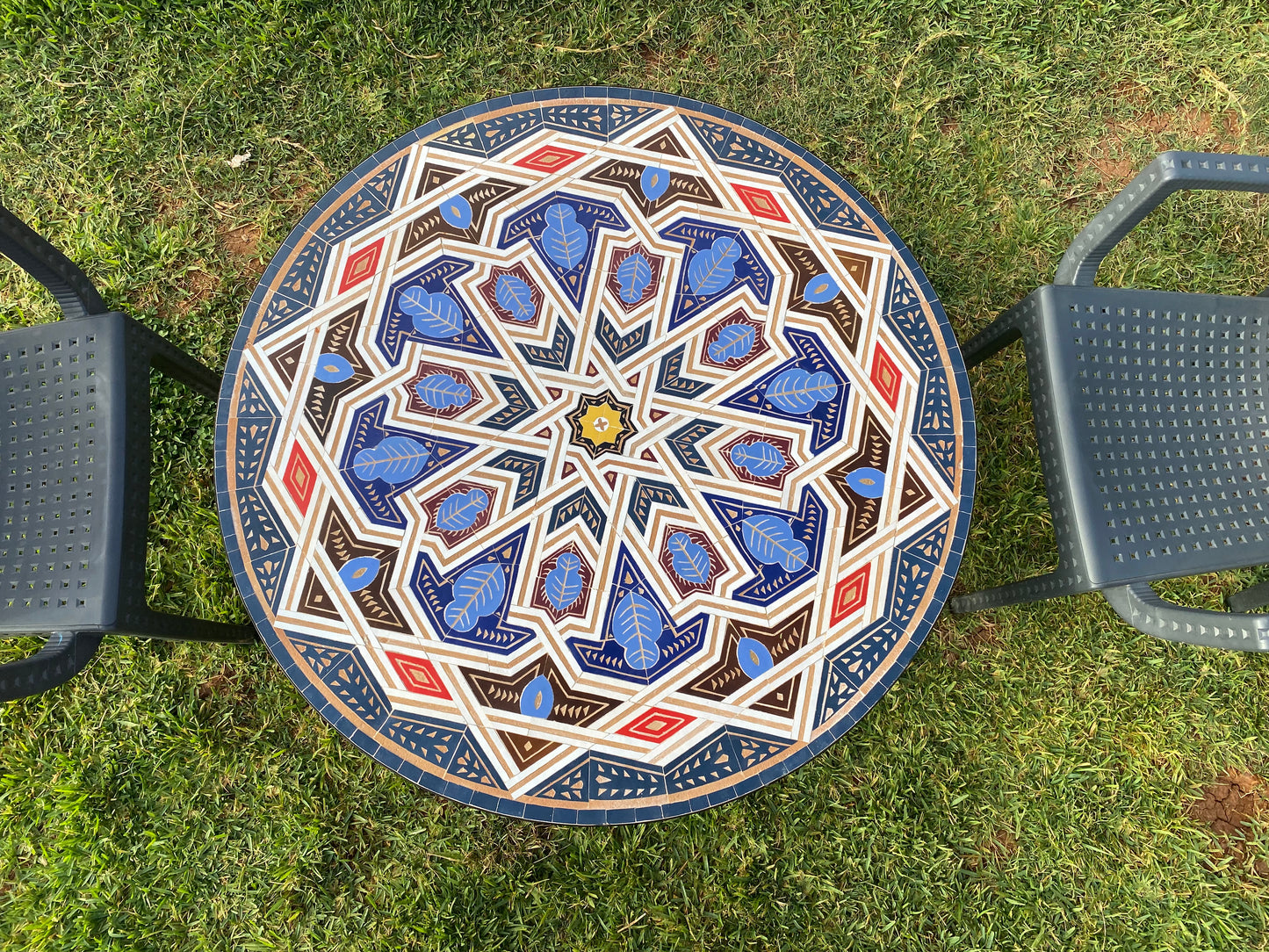 Unique Mosaic Table for Outdoor & Indoor mandala design 100% handcrafted, large luxury Round table made from green tiles