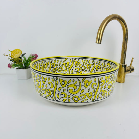 Sunlit Splendor: Handcrafted Ceramic Sink in Vibrant Yellow