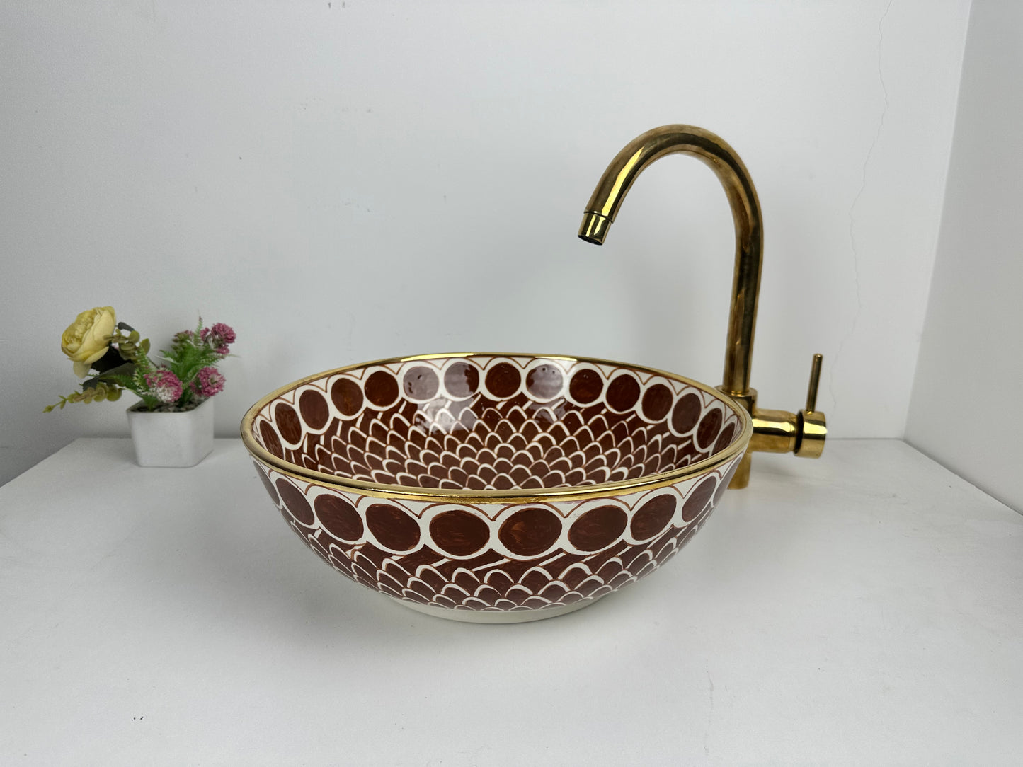 14K gold Sangria Splendor: Handcrafted Ceramic Sink in Rich Sangria Hue with 14K Gold