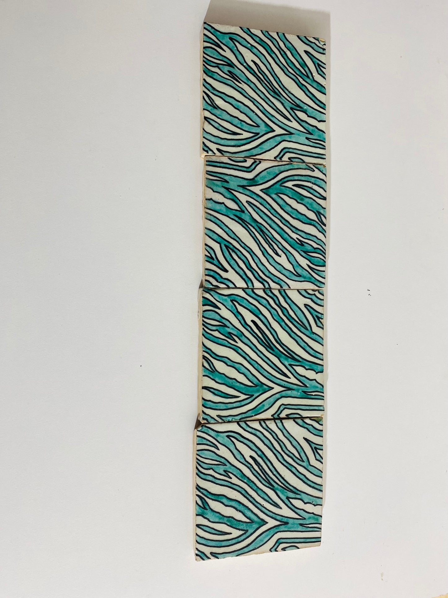 Hand-Painted Moroccan Ocean ZEBRA Waves Tile