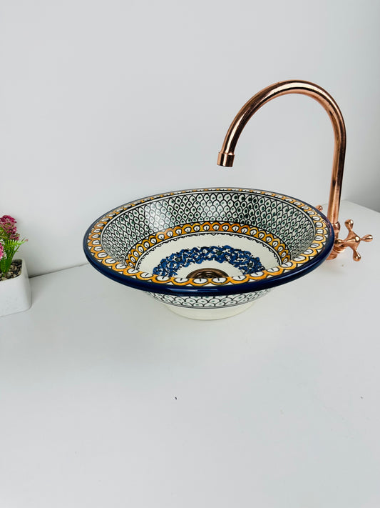 Tropical Fusion: Handcrafted Ceramic Sink with Orange and Blue Accents