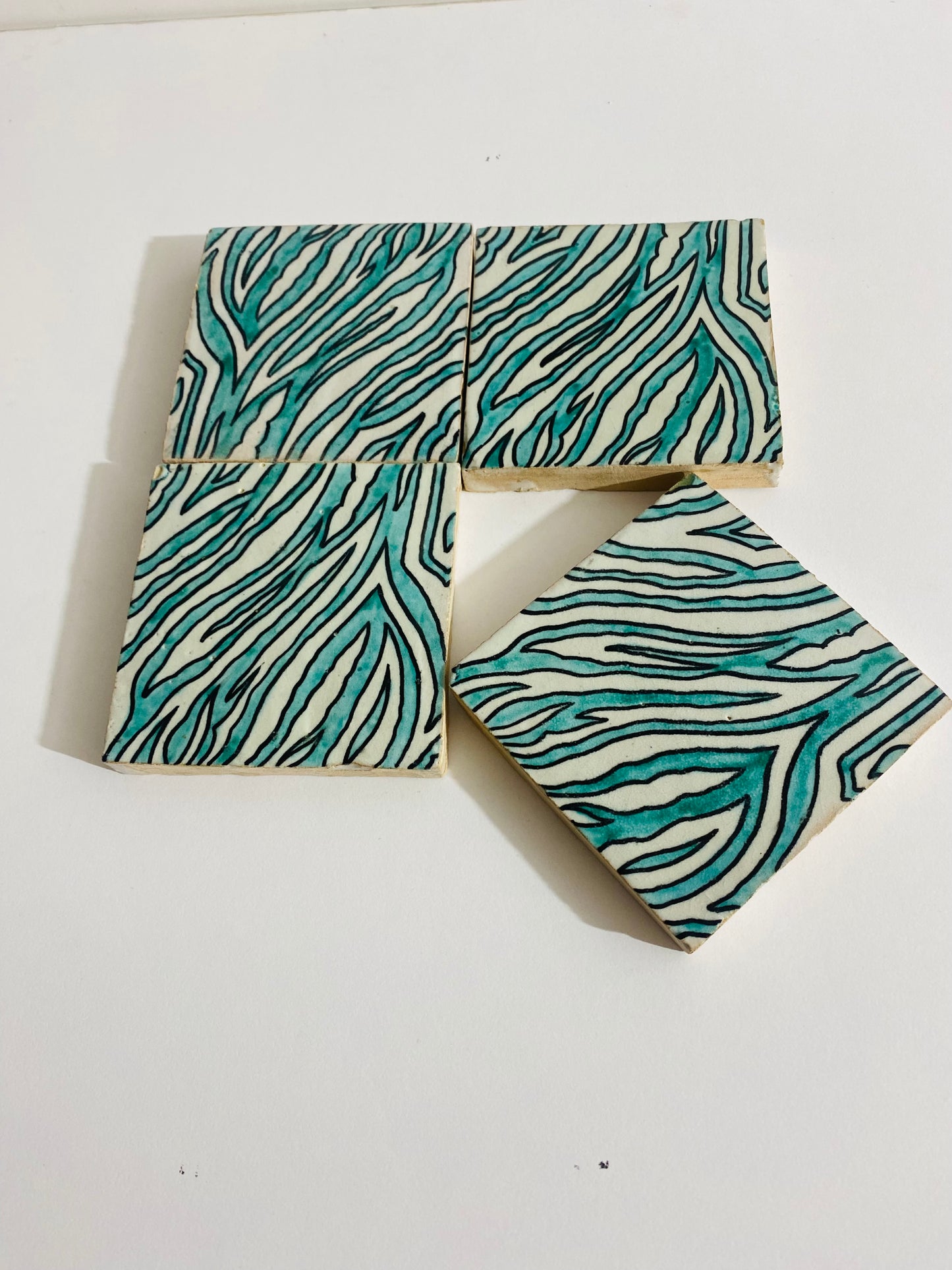 Hand-Painted Moroccan Ocean ZEBRA Waves Tile