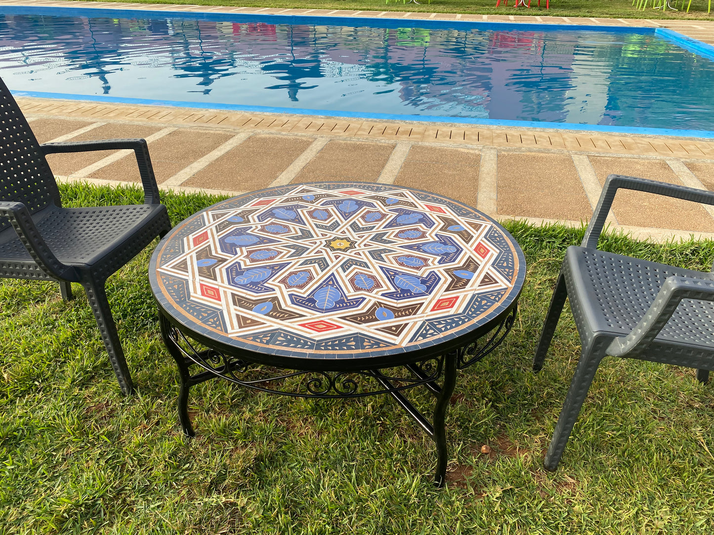 Unique Mosaic Table for Outdoor & Indoor mandala design 100% handcrafted, large luxury Round table made from green tiles