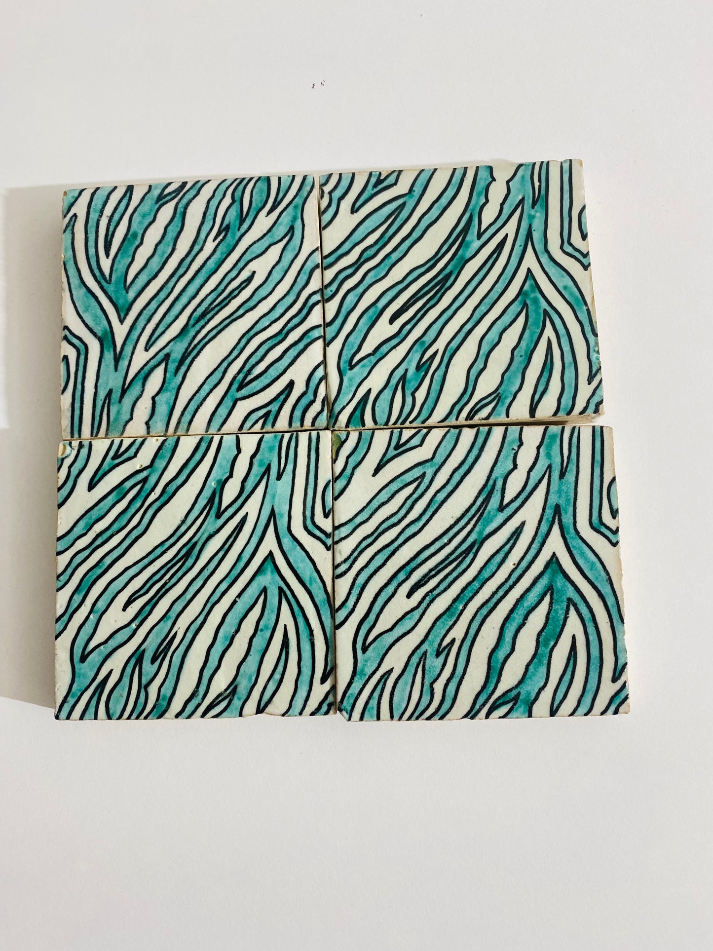 Hand-Painted Moroccan Ocean ZEBRA Waves Tile