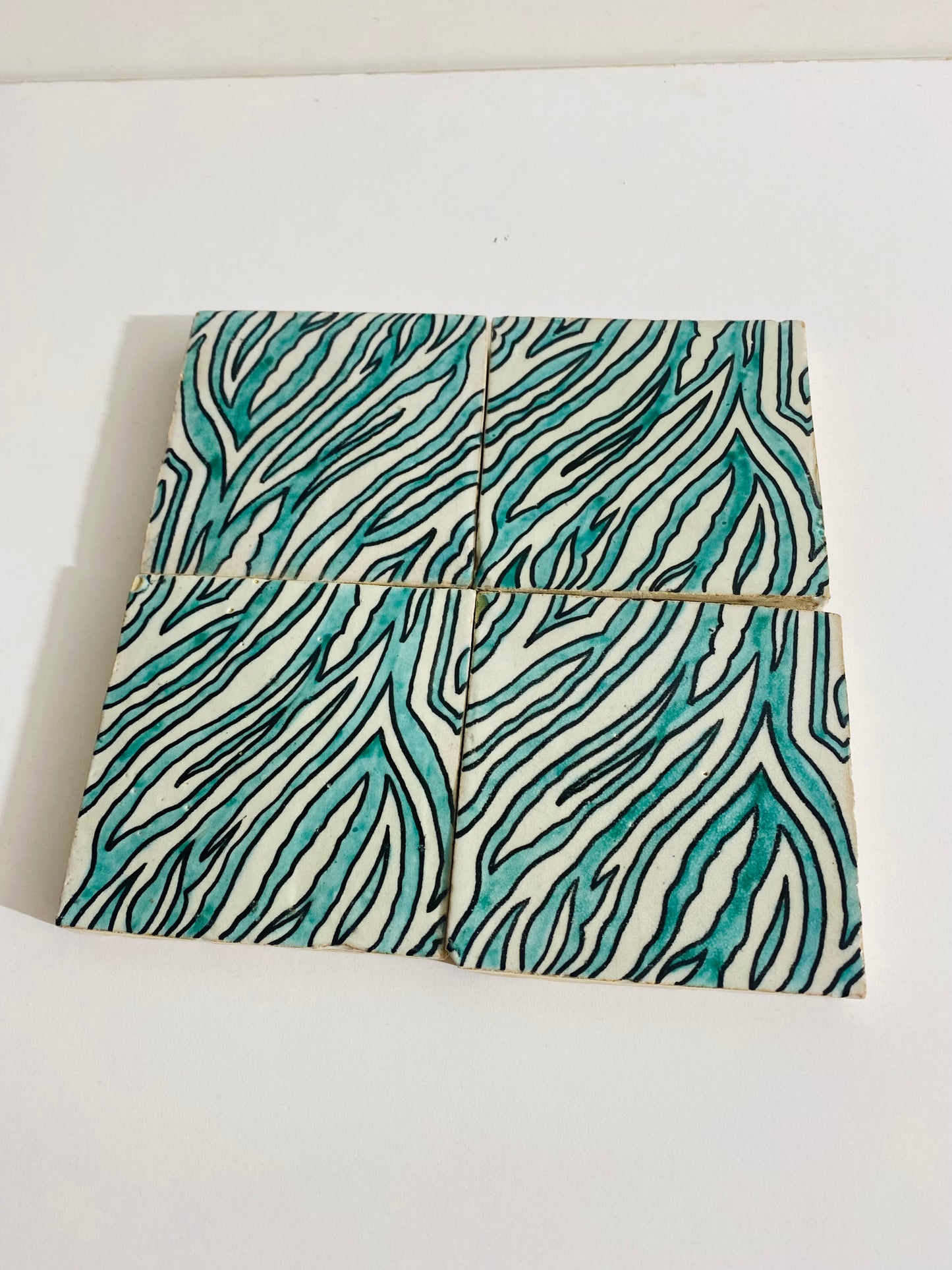 Hand-Painted Moroccan Ocean ZEBRA Waves Tile