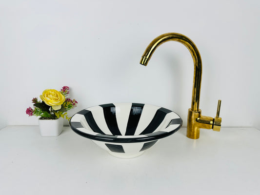 Ink Barcode: Handcrafted Ceramic Sink with Black Barcode Design