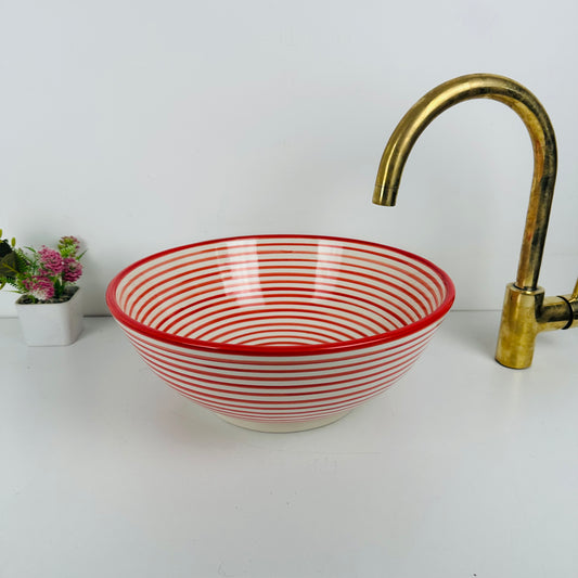 Infinite Rings : Handcrafted Ceramic Sink with Red Circular Design