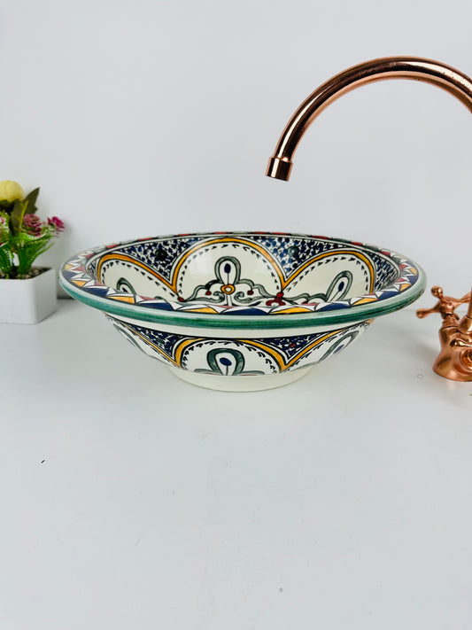 Moroccan Charm: Handcrafted Ceramic Sink with Intricate Moroccan-Inspired Design