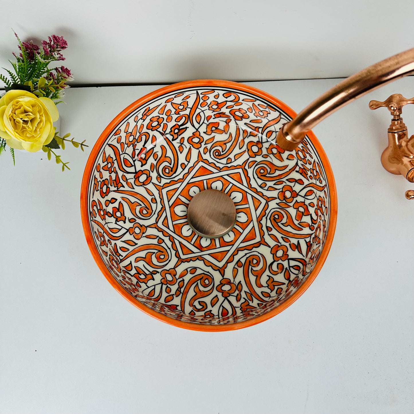 Tangerine Serenity: Handcrafted Ceramic Sink in tangerine orange Hue