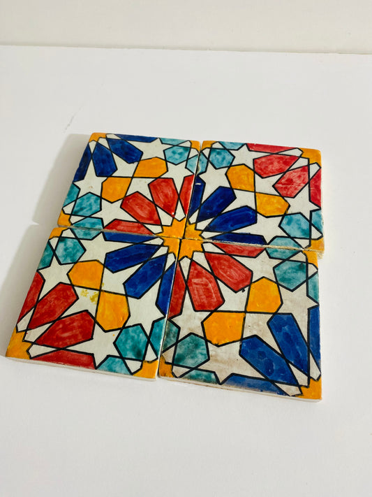 Hand-Painted Moroccan Starburst Tile