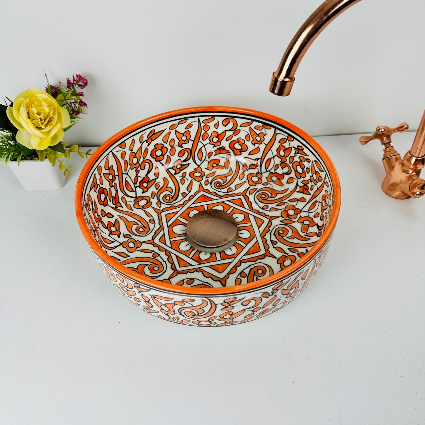 Tangerine Serenity: Handcrafted Ceramic Sink in tangerine orange Hue