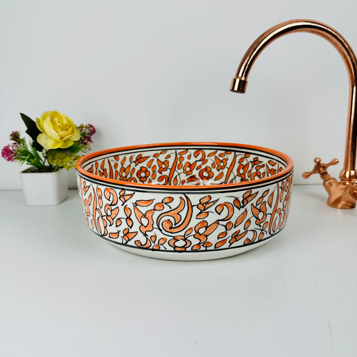 Tangerine Serenity: Handcrafted Ceramic Sink in tangerine orange Hue