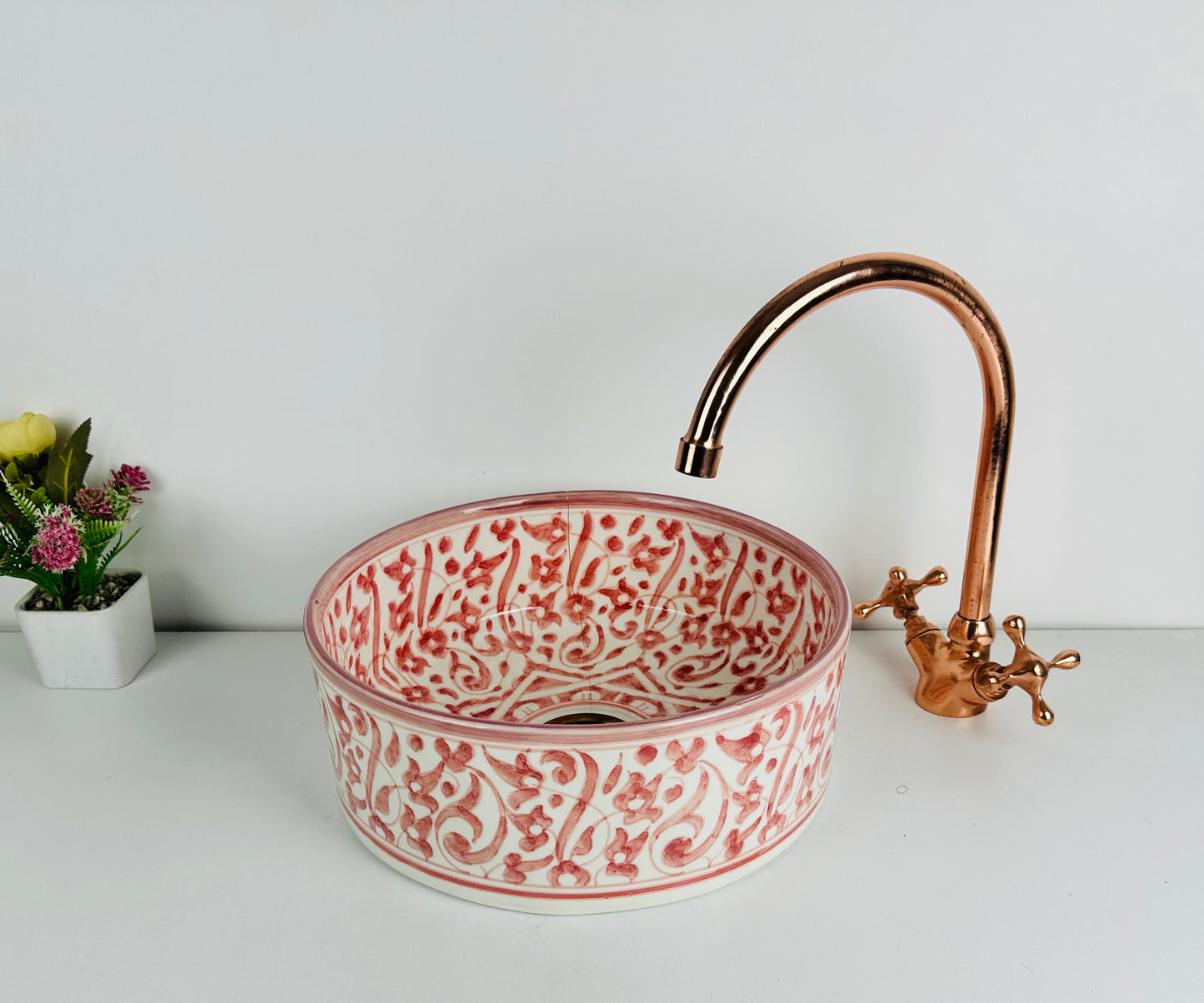 Blushing Red: Handcrafted Ceramic Sink in Blush Red Hue