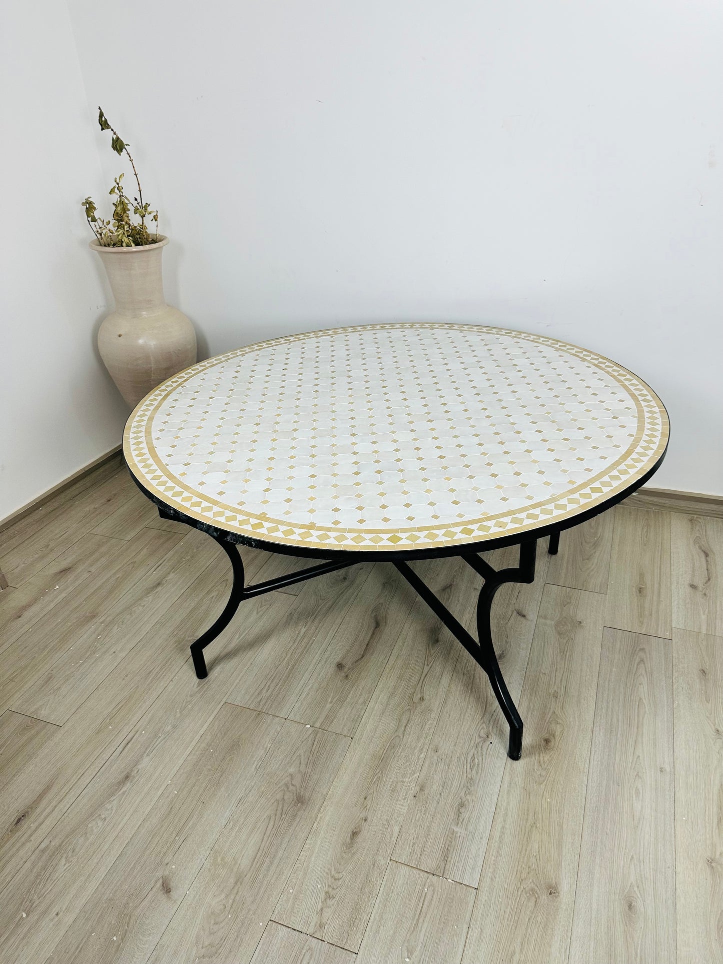 Moroccan Mosaic Table – Ivory & Gold Majesty