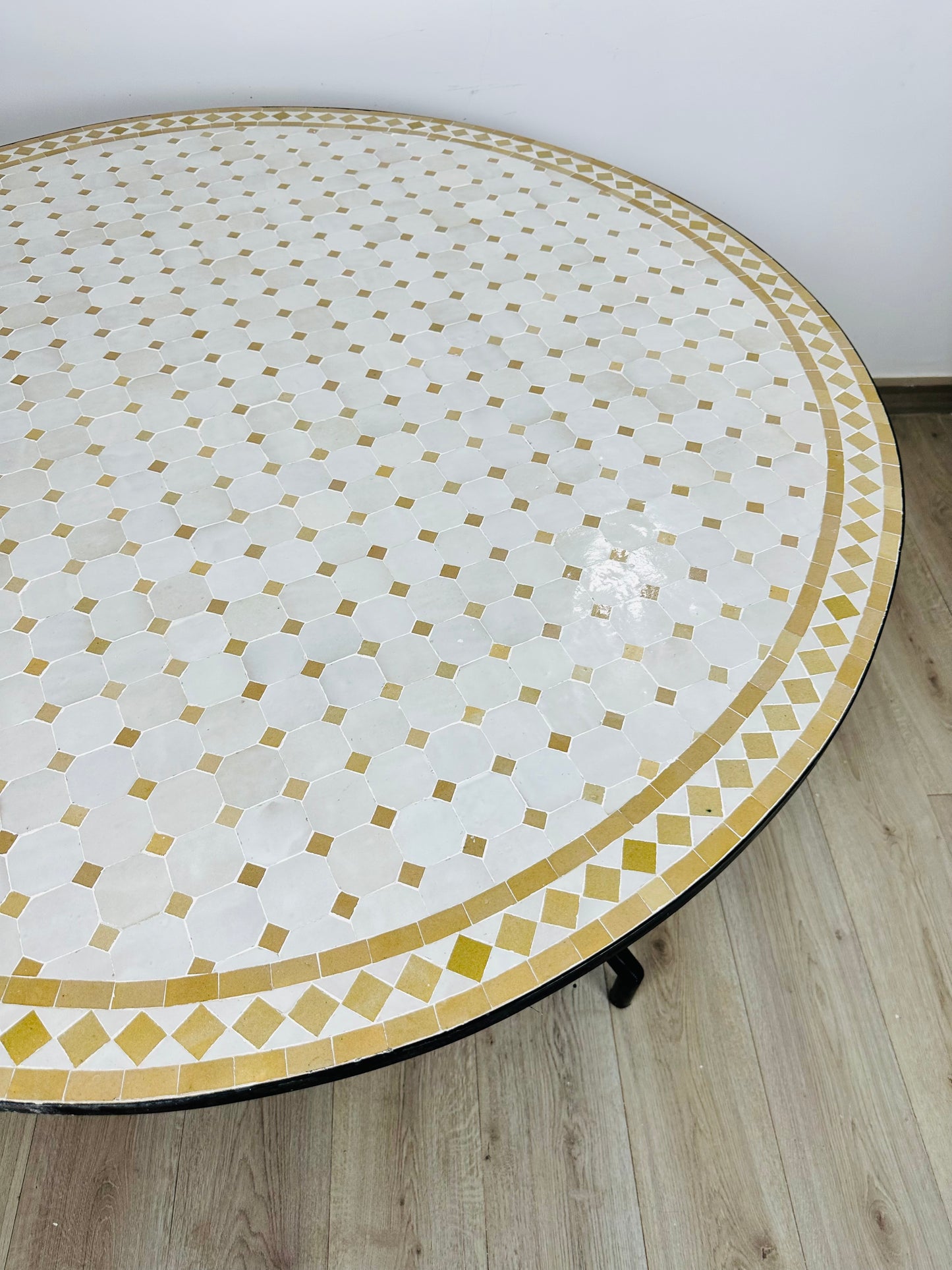 Moroccan Mosaic Table – Ivory & Gold Majesty