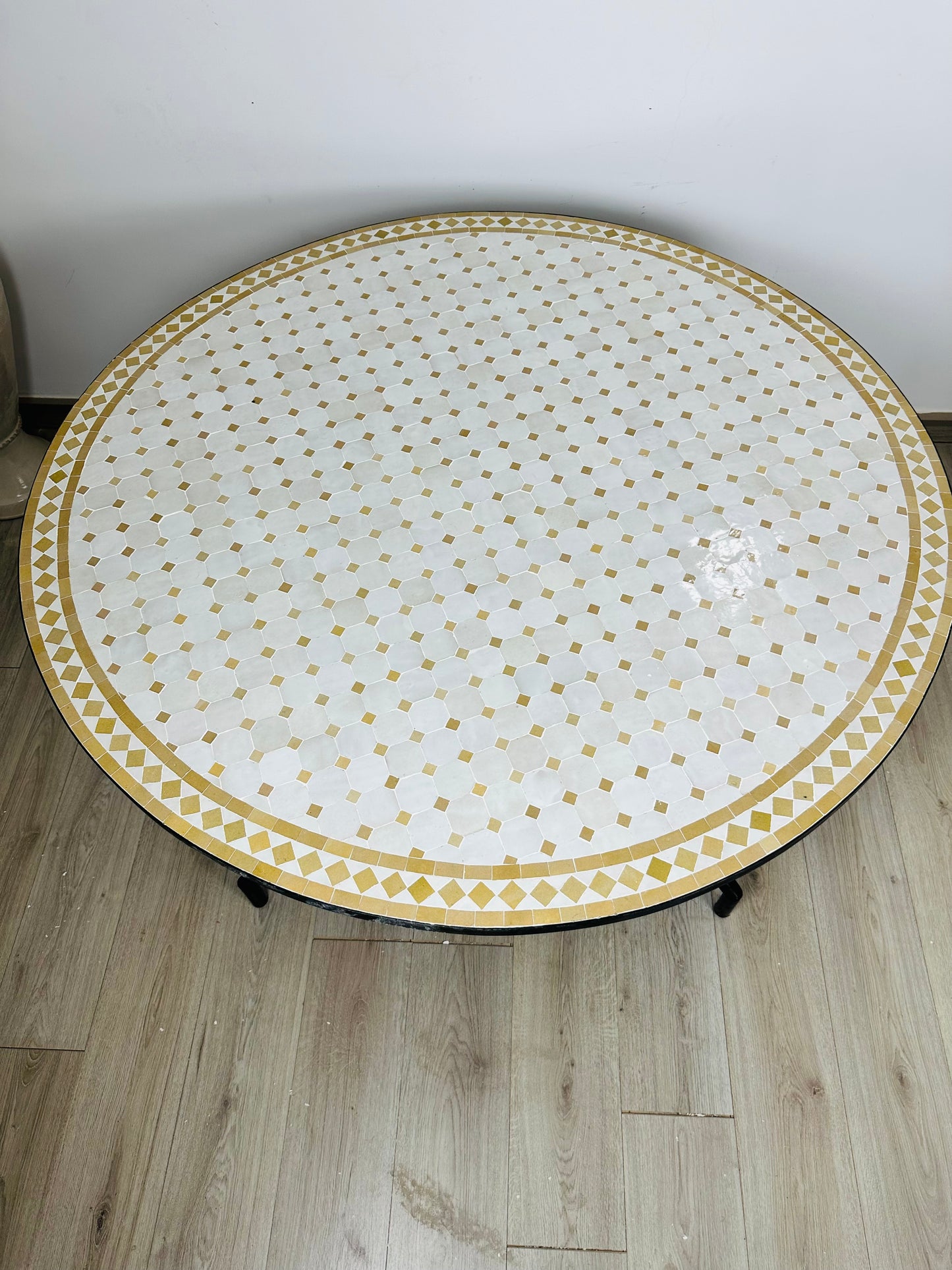 Moroccan Mosaic Table – Ivory & Gold Majesty