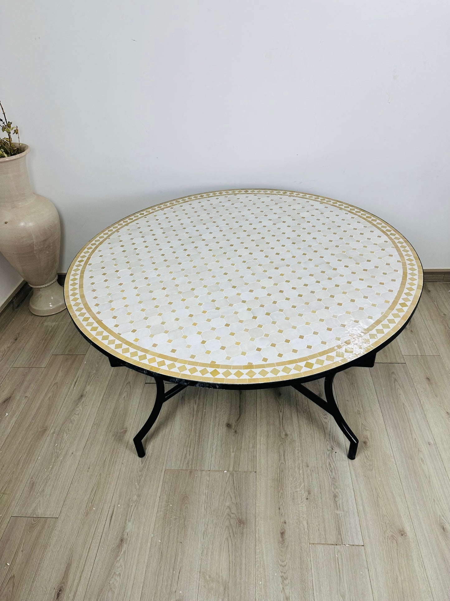 Moroccan Mosaic Table – Ivory & Gold Majesty