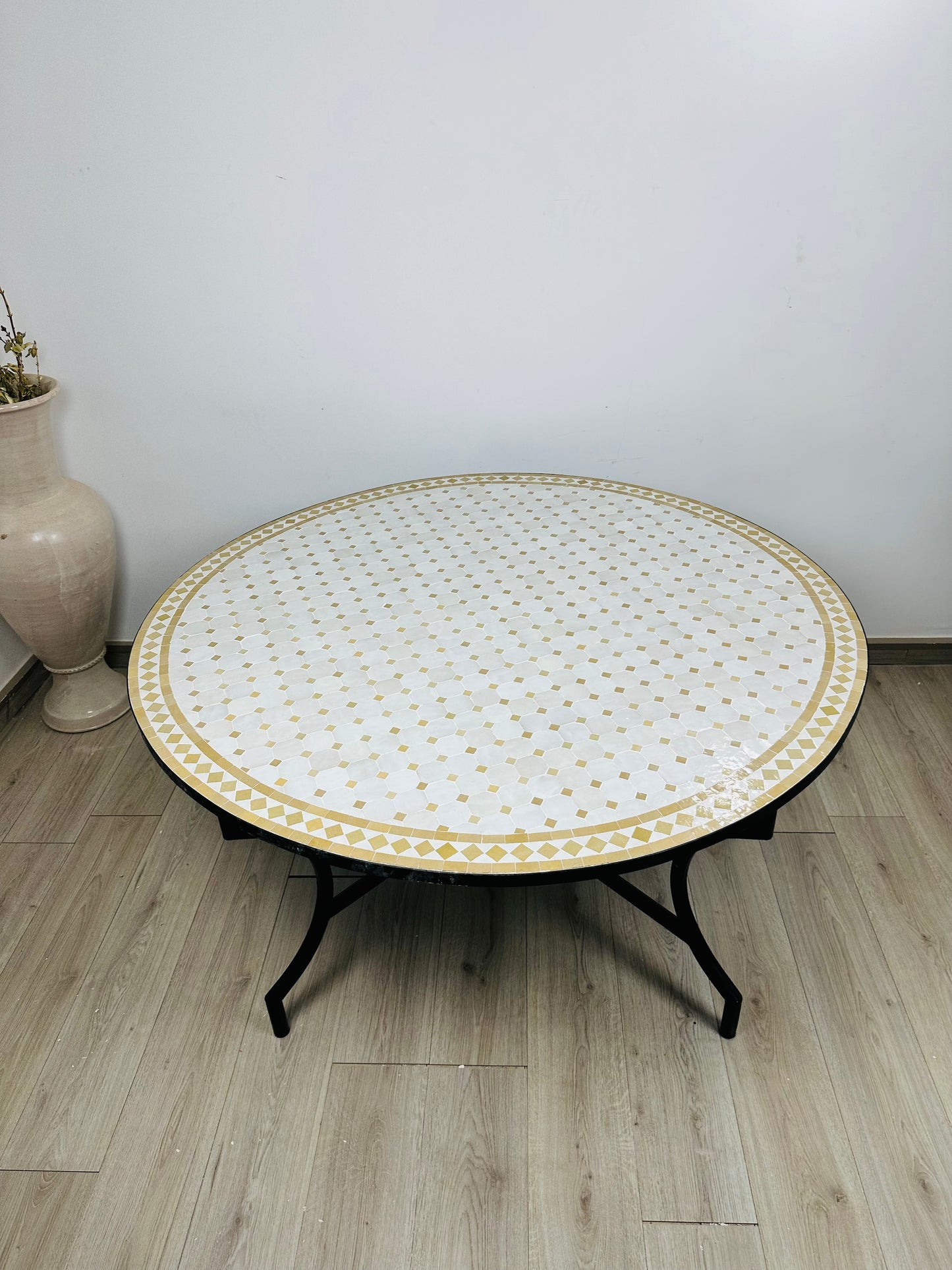 Moroccan Mosaic Table – Ivory & Gold Majesty