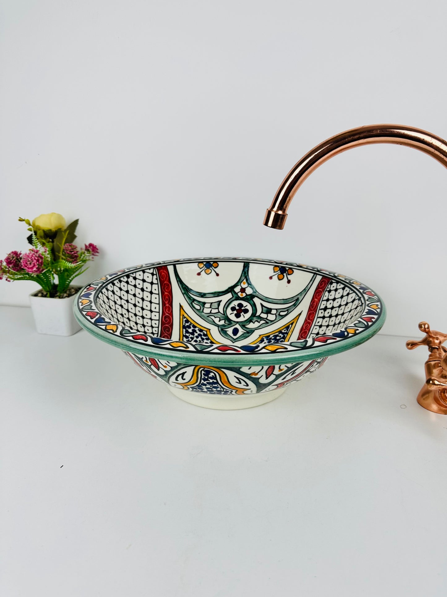 Traditional Oasis: Handcrafted Ceramic Sink with Exquisite Moroccan Design