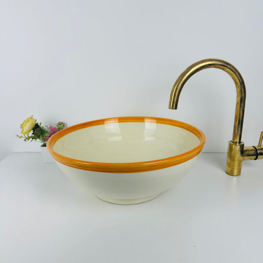 Round Elegance: Handcrafted Ceramic Sink with Orange Top Finish