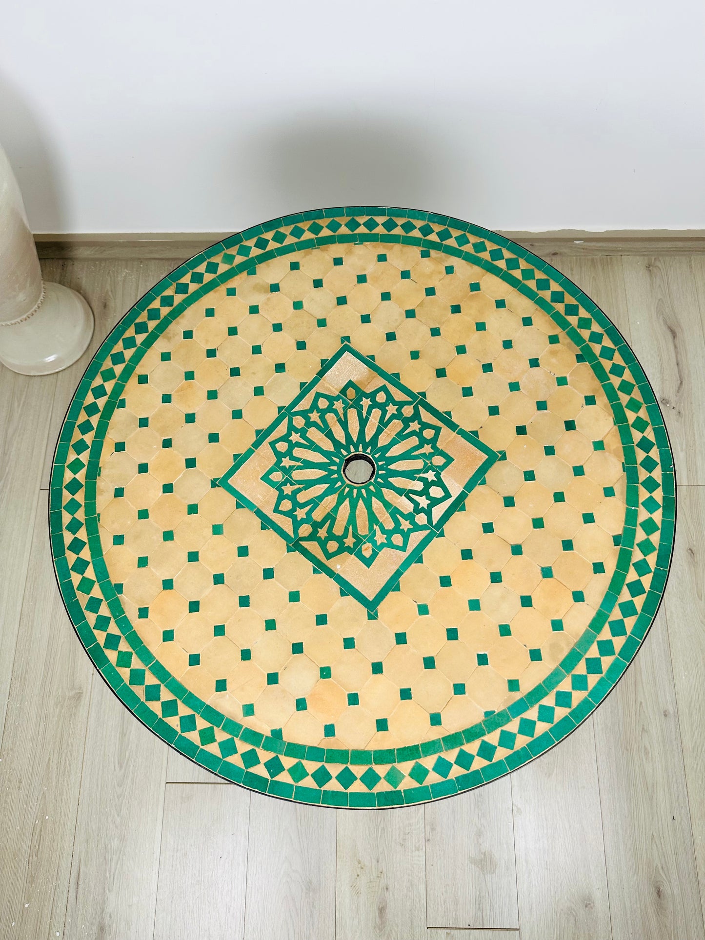 Sunburst Raw Clay & Green Mosaic Table with Umbrella Hole