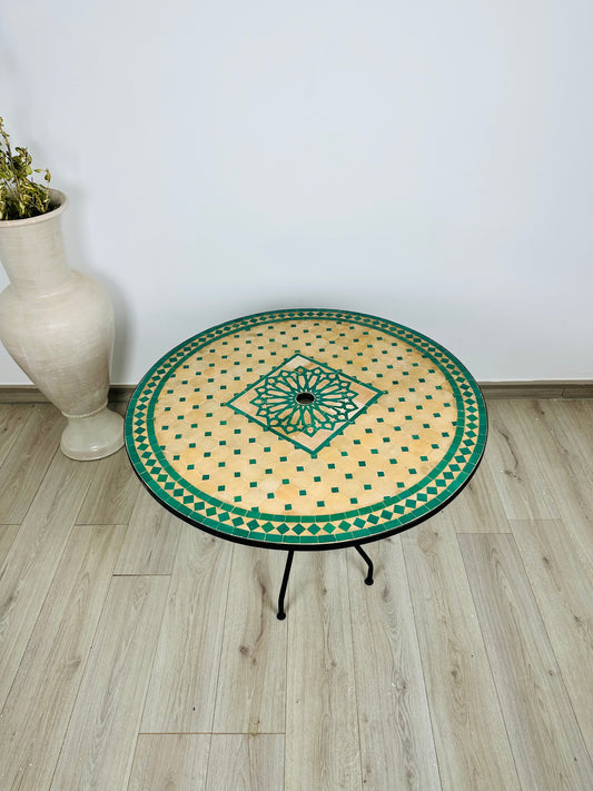 Sunburst Raw Clay & Green Mosaic Table with Umbrella Hole