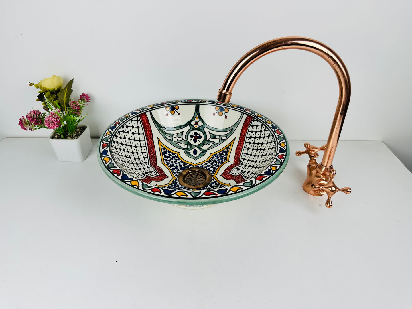 Traditional Oasis: Handcrafted Ceramic Sink with Exquisite Moroccan Design