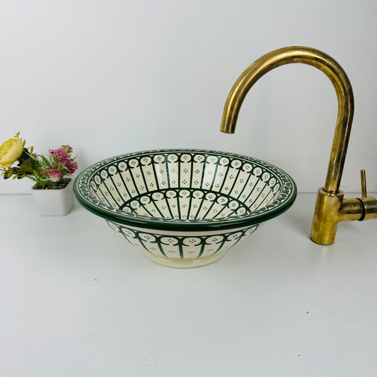 Verdant Enclosure: Handcrafted Ceramic Sink with Green Fence Design