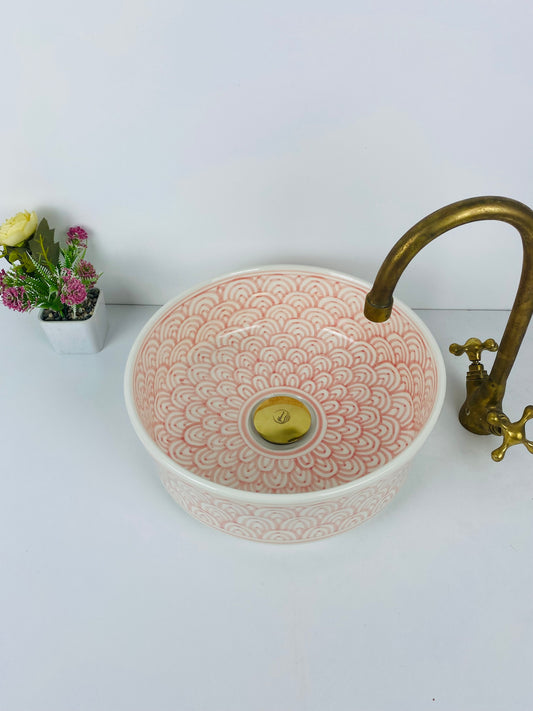 Salmon Color Sunrise: Handcrafted Ceramic Sink with Sun-inspired Salmon Hue